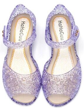 Girls Glitter Jelly Sandals Low Heel Princess Dress Up Party Shoes 6 7 8 9 11 12